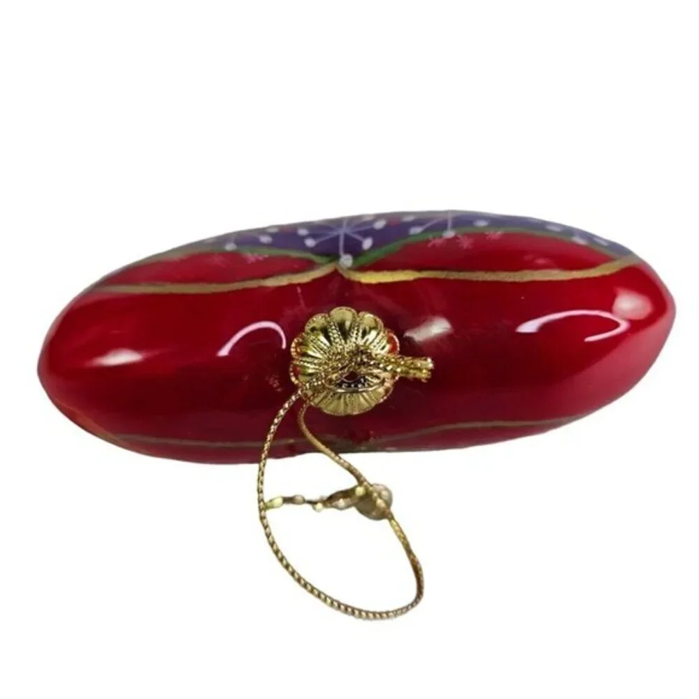 Pier 1 Li Bien Glass Ornament Heart Shaped Holly Stars Handpainted With Gift Box
